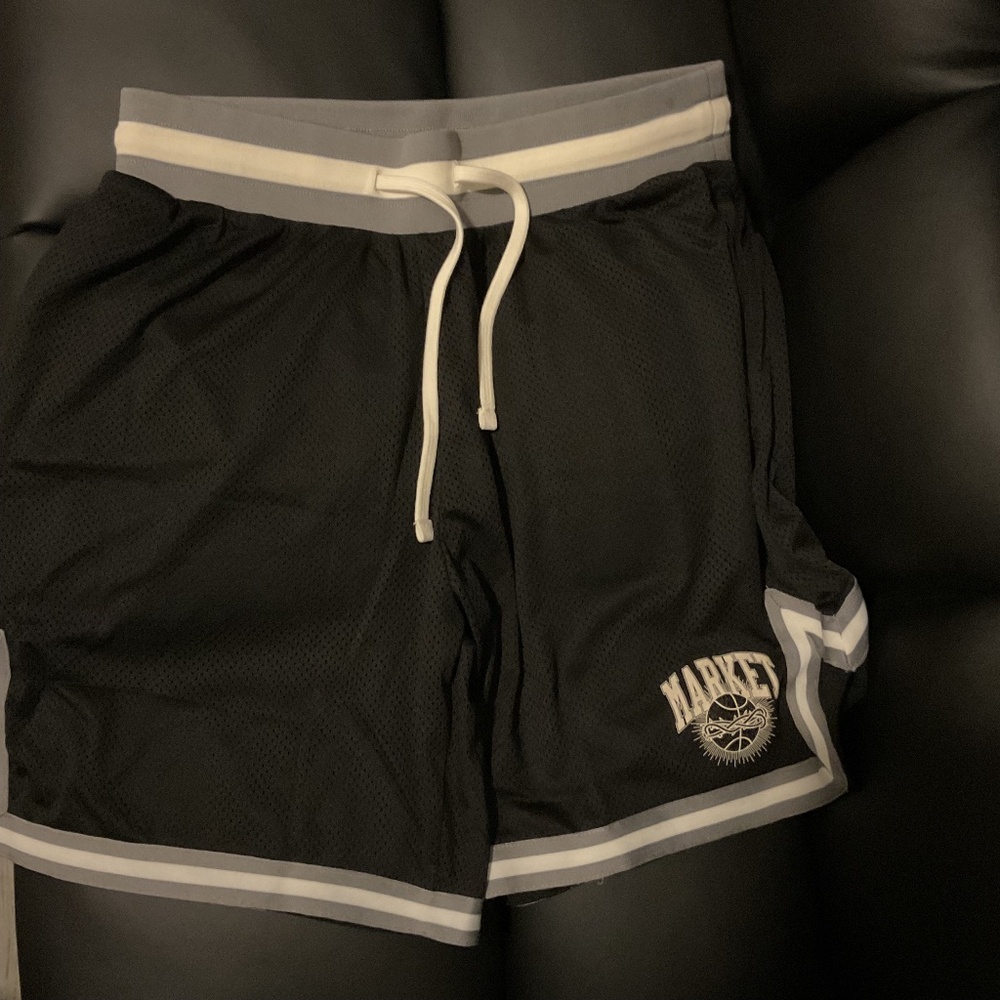 Market Studios Pixelated Logo Mesh Shorts Black (SIZE: LARGE)